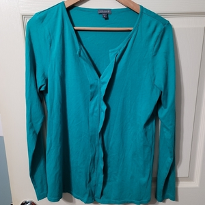 LILLA‎ P Teal LS Swoop V-Cut  Prima Cotton Blouse Women’s M Excellent Condition